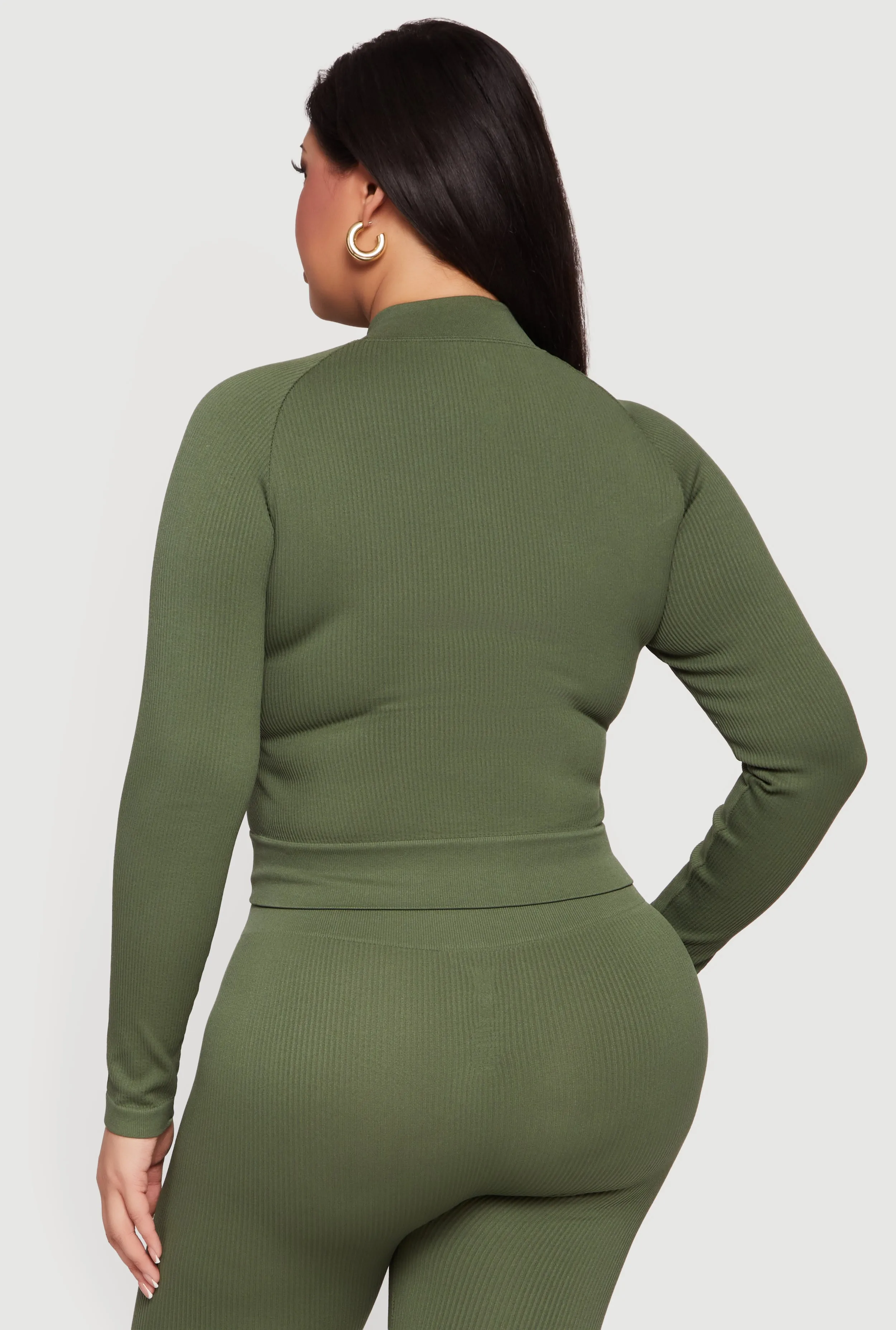 Plus Size Rib Knit Mock Neck Zip Front Jacket sold by Rainbow product image thumbnail 5