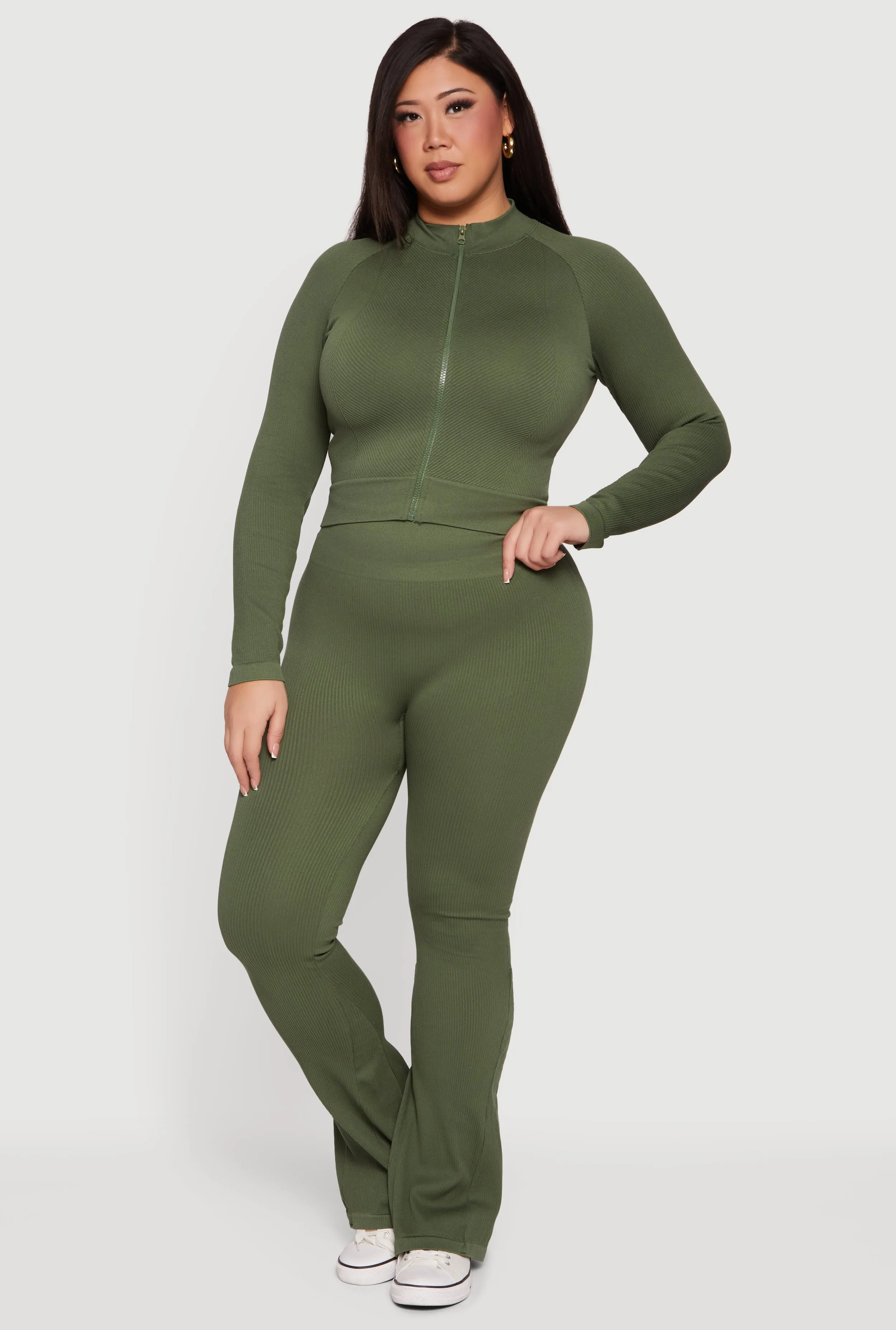 Plus Size Rib Knit Mock Neck Zip Front Jacket sold by Rainbow product image thumbnail 2