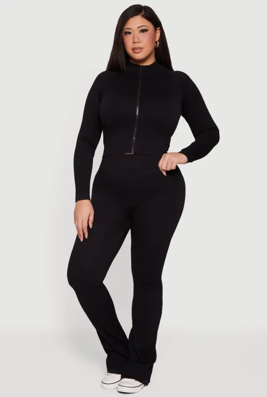 Plus Size Seamless Rib Knit Flare Leg Pants sold by Rainbow