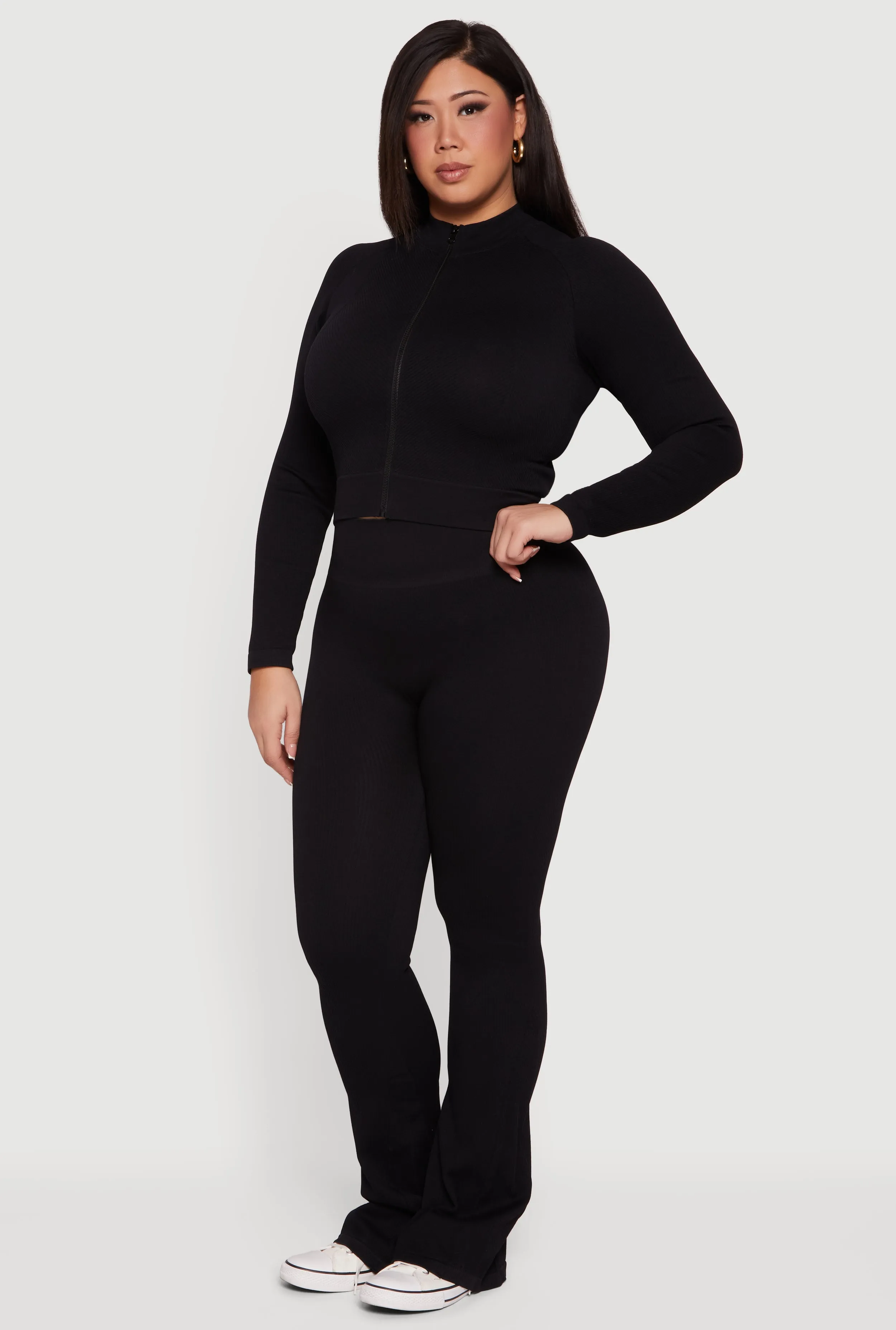 Plus Size Rib Knit Mock Neck Zip Front Jacket sold by Rainbow product image thumbnail 3