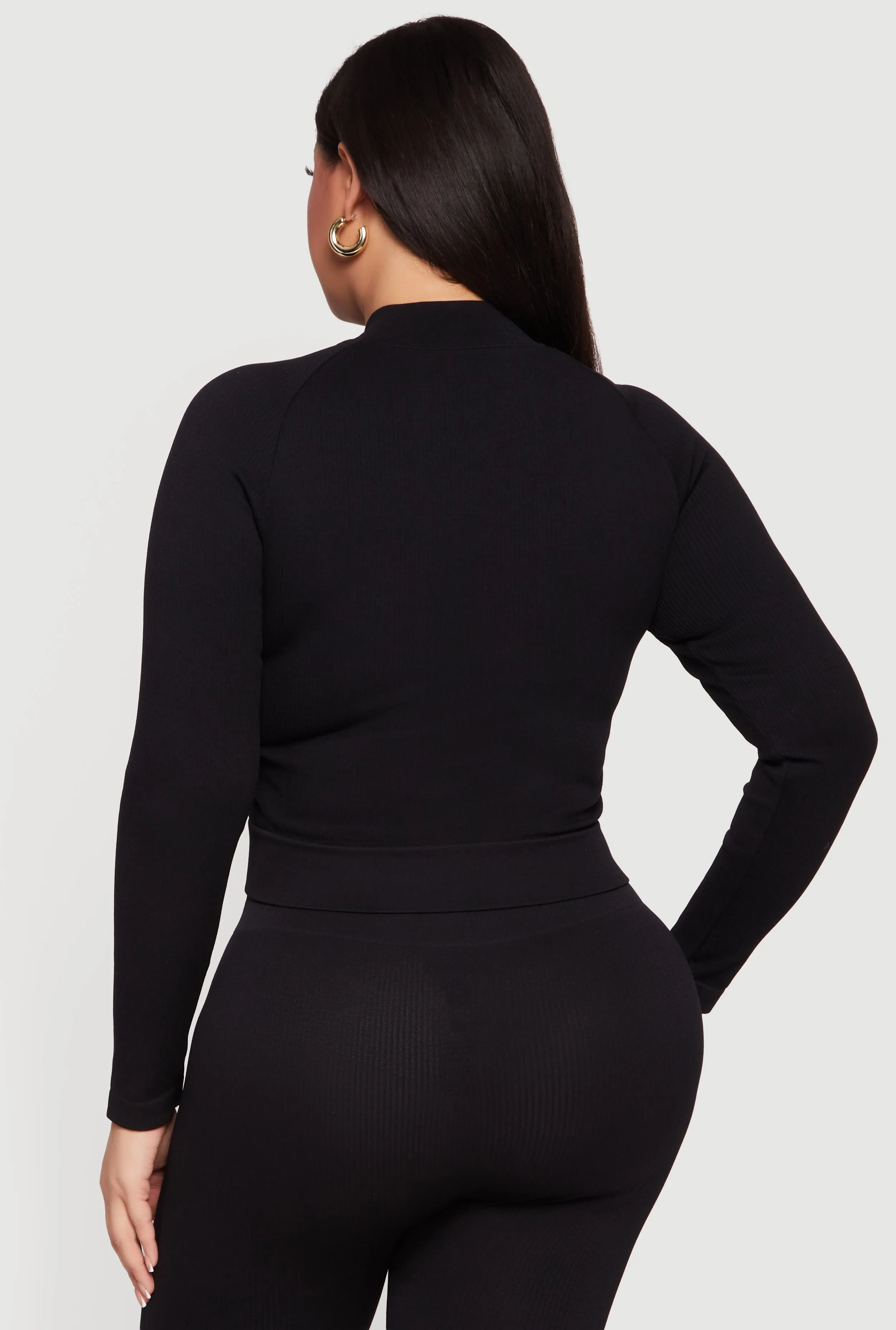 Plus Size Rib Knit Mock Neck Zip Front Jacket sold by Rainbow product image thumbnail 5