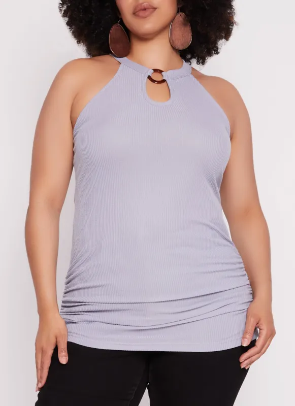 Plus Size O Ring Keyhole Ruched Tank Top sold by Rainbow