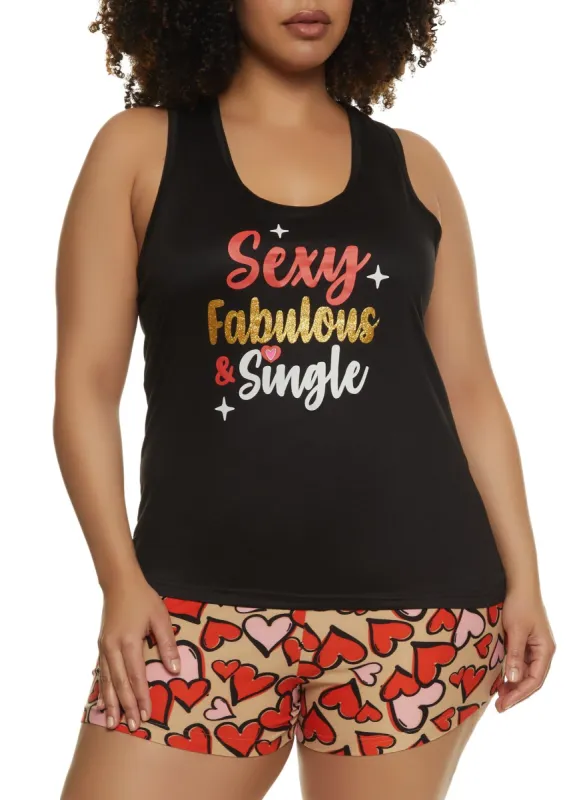 Plus Size Sexy Fabulous and Single Pajama Tank Top and Shorts sold by Rainbow
