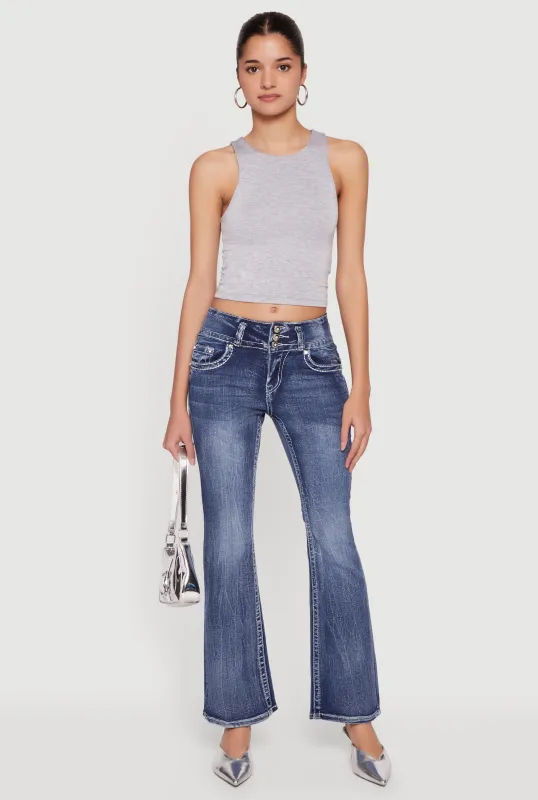 Rhinestone Cross Embroidered Flare Leg Jeans made by Rainbow