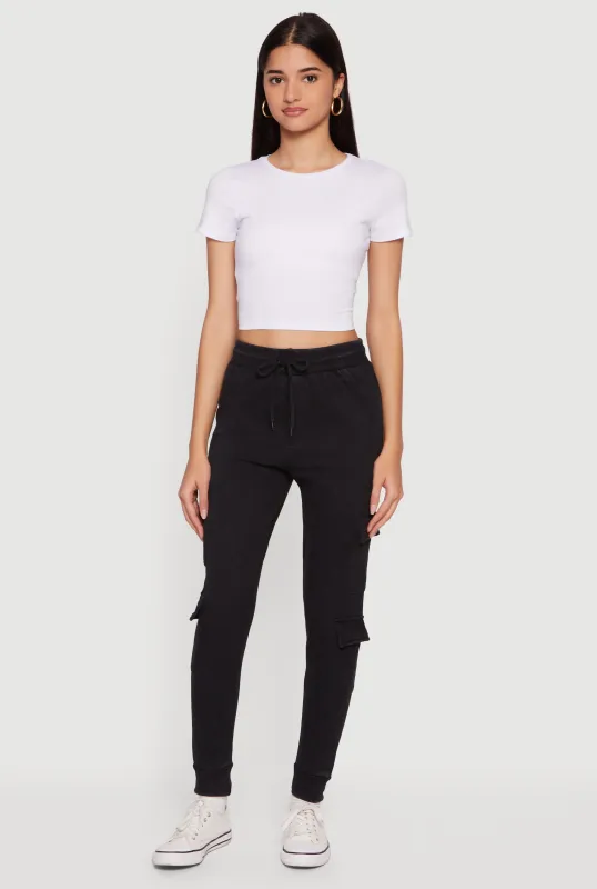 Drawstring Waist Fleece Lined Cargo Joggers sold by Rainbow