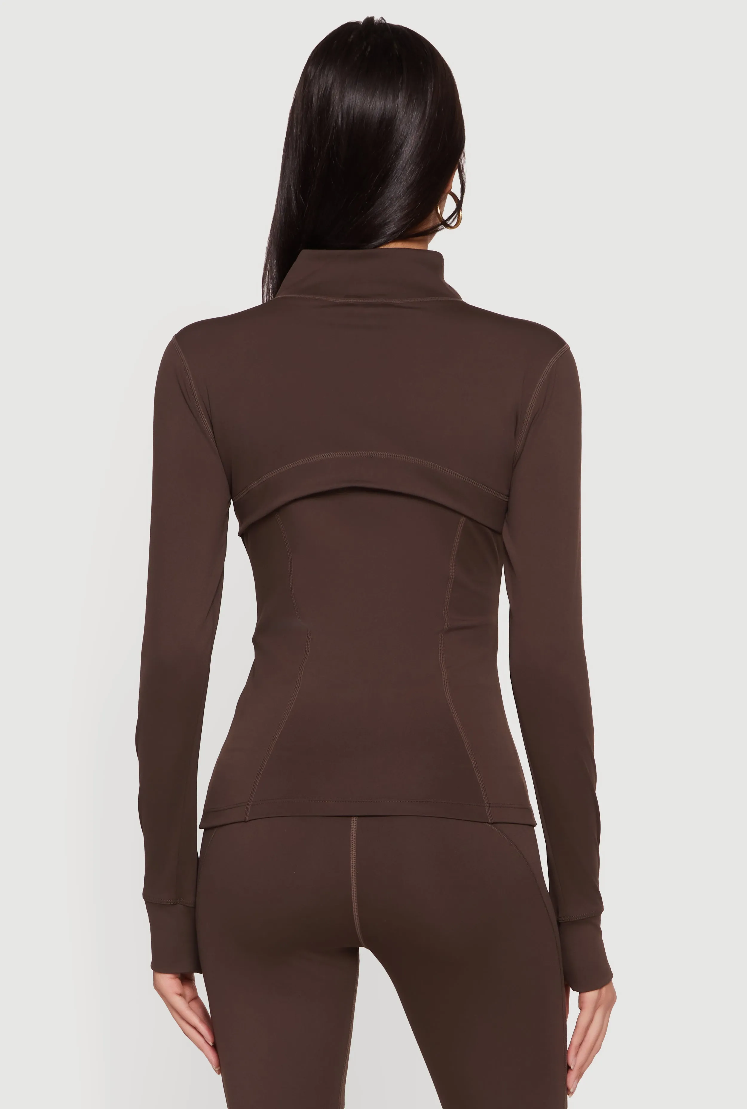 Long Sleeve Mock Neck Zip Front Jacket with Thumb Holes sold by Rainbow product image thumbnail 5