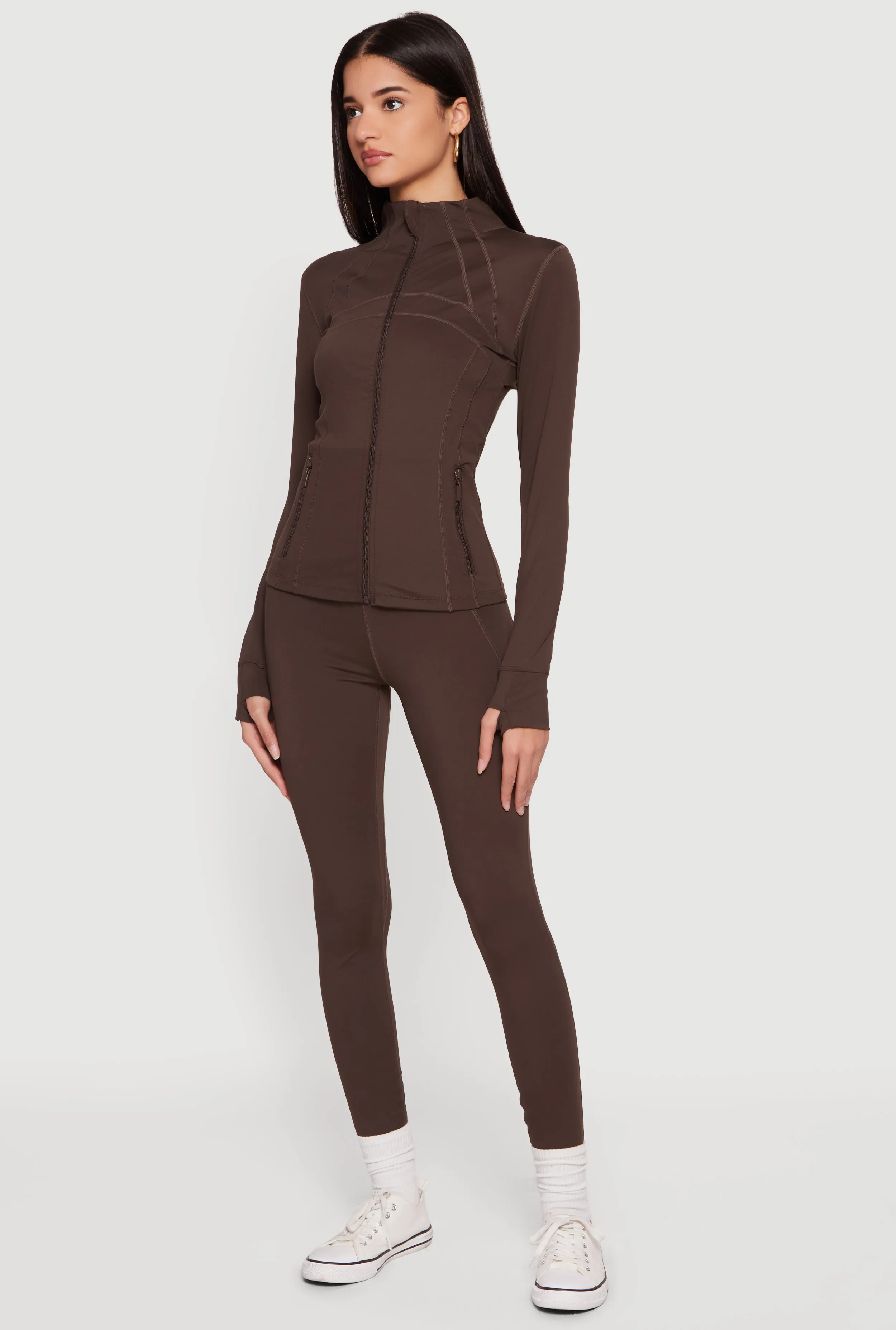 Long Sleeve Mock Neck Zip Front Jacket with Thumb Holes sold by Rainbow product image thumbnail 3