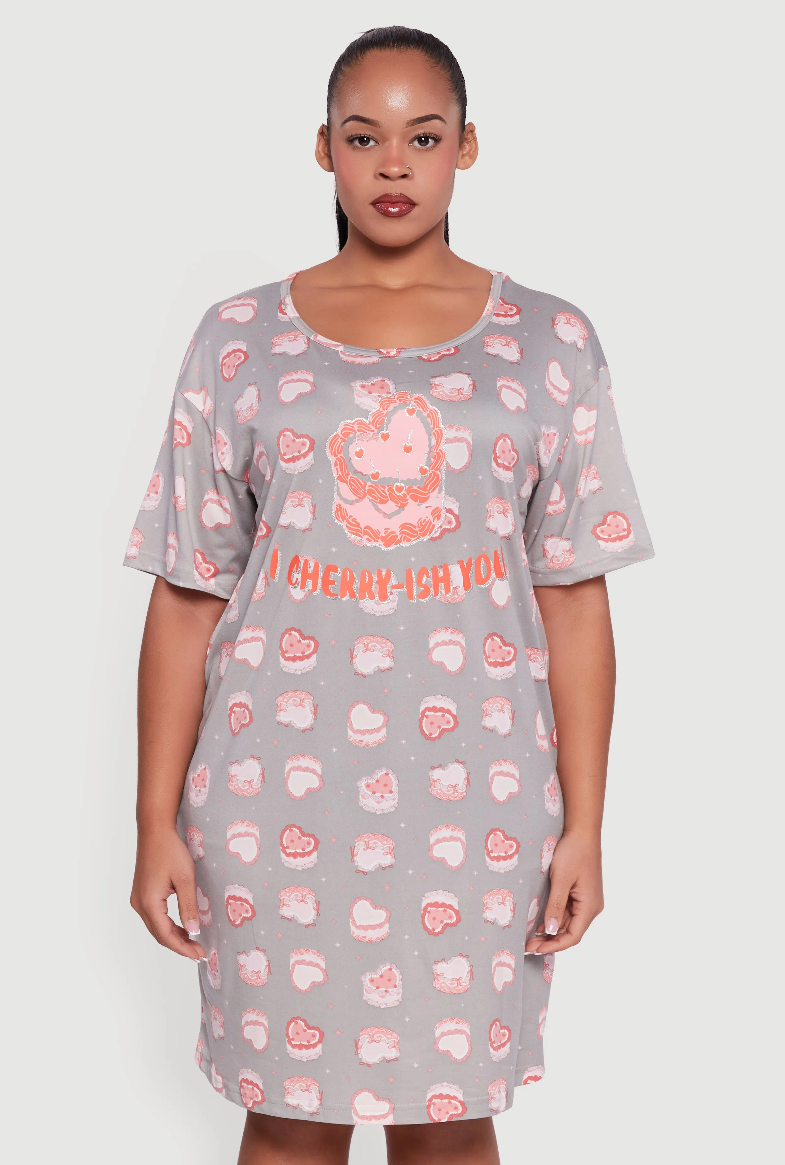 Plus Size Cherry Cake Patterned Scoop Neck Sleep Shirt sold by Rainbow product image thumbnail 2