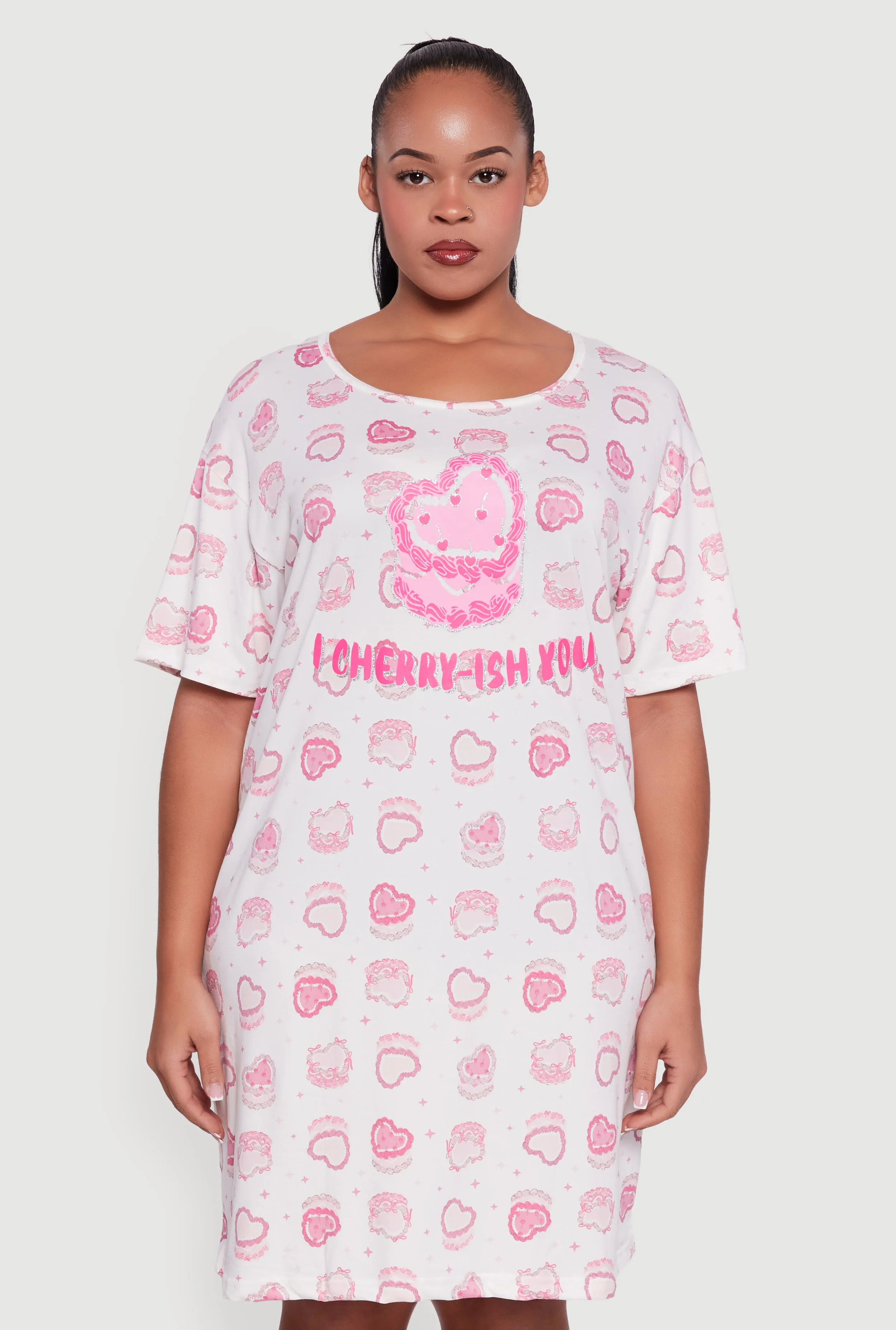 Plus Size Cherry Cake Patterned Scoop Neck Sleep Shirt sold by Rainbow product image thumbnail 2