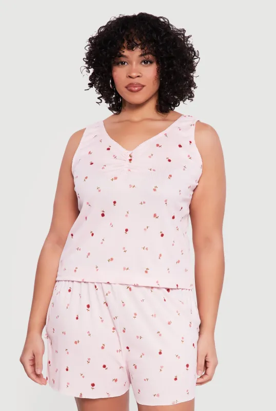 Plus Size Floral Ruched Pajama Top and Shorts Set sold by Rainbow