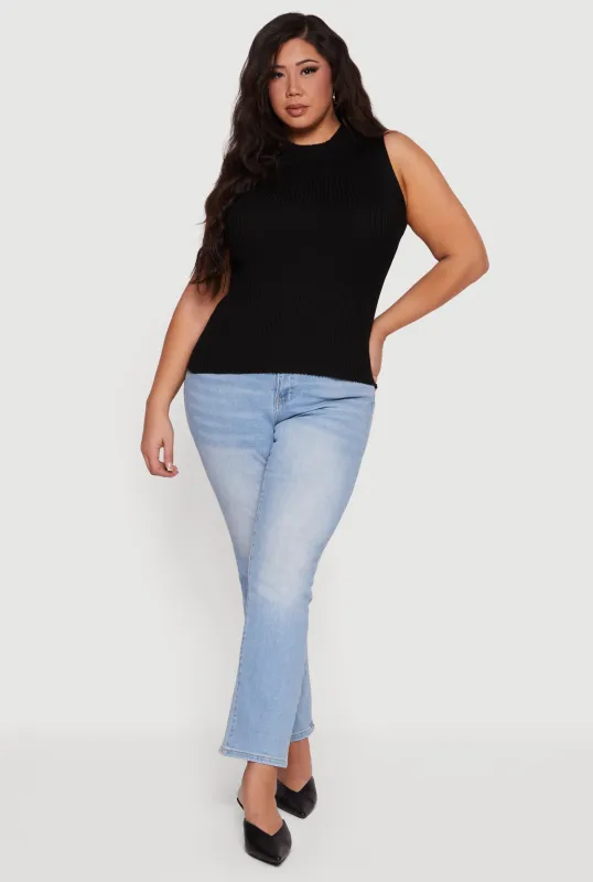 Plus Size Rib Knit Mock Neck Sleeveless Sweater sold by Rainbow
