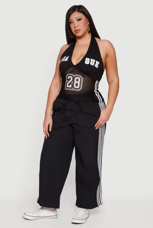 Plus Size Graphic Varsity Halter Top sold by Rainbow