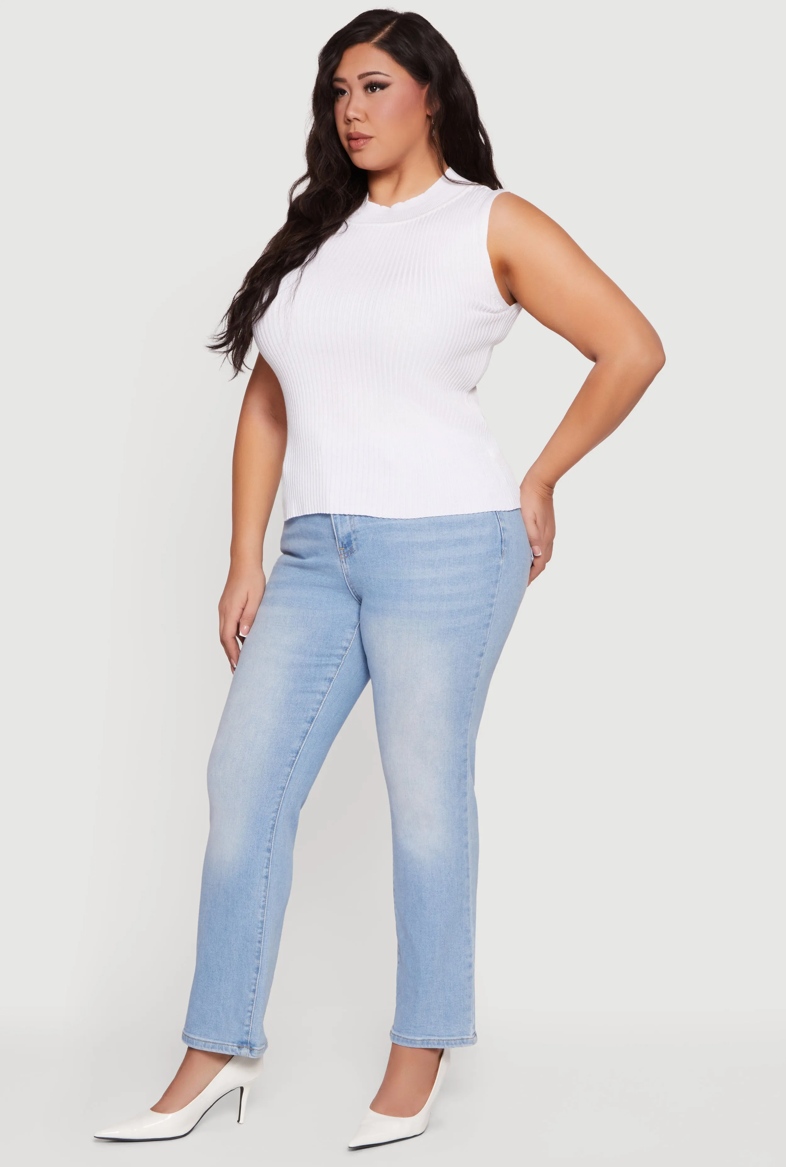 Plus Size Rib Knit Mock Neck Sleeveless Sweater sold by Rainbow product image thumbnail 3