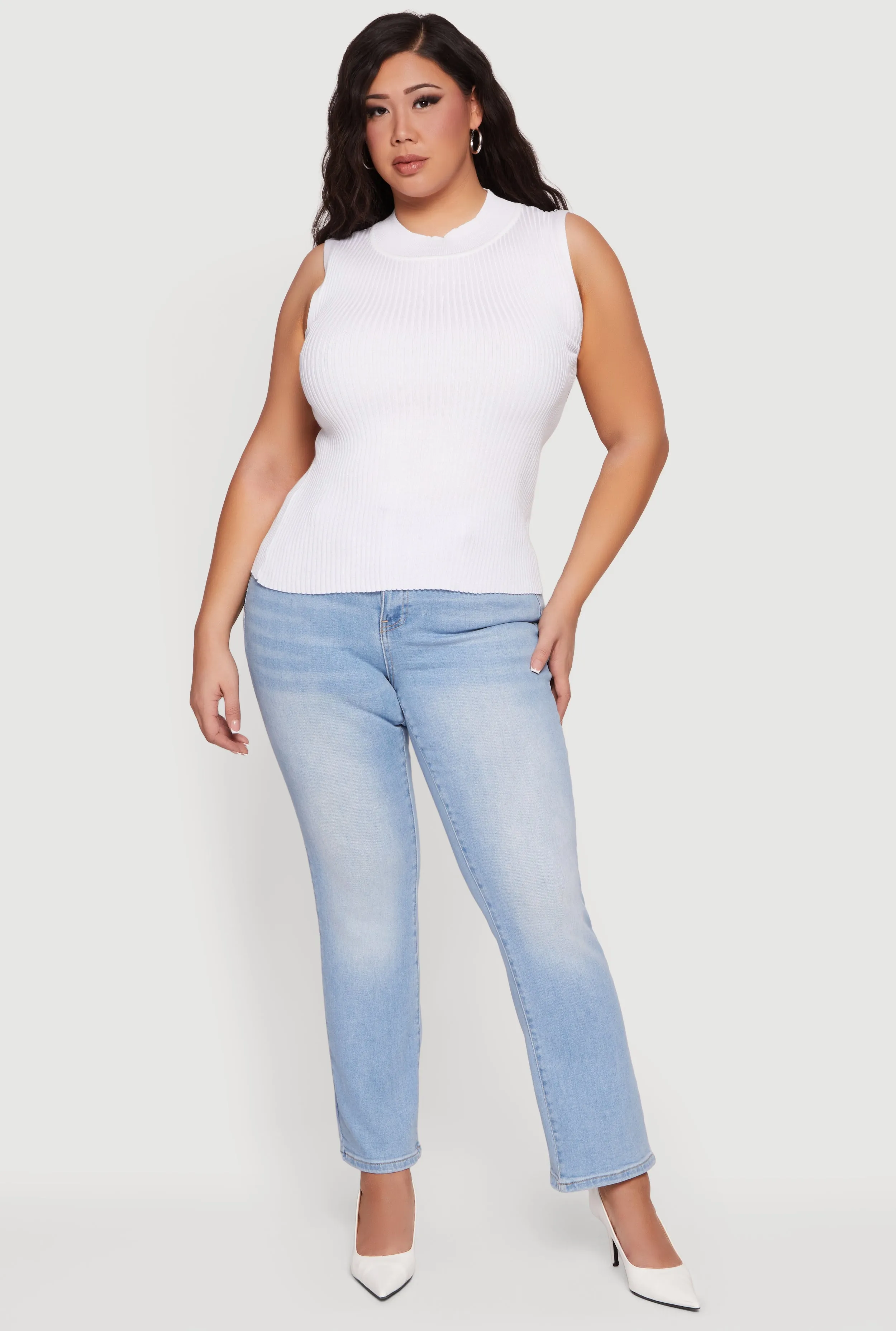 Plus Size Rib Knit Mock Neck Sleeveless Sweater sold by Rainbow