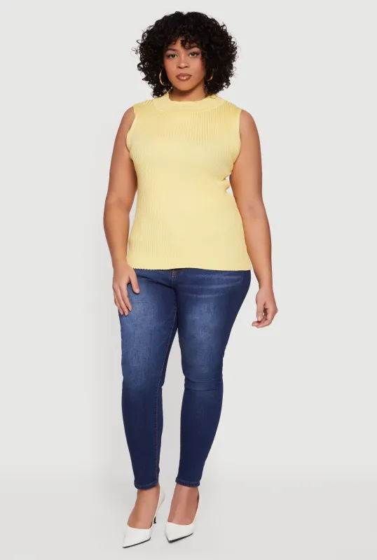 Plus Size Rib Knit Mock Neck Sleeveless Sweater sold by Rainbow
