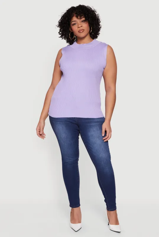 Plus Size Rib Knit Mock Neck Sleeveless Sweater sold by Rainbow