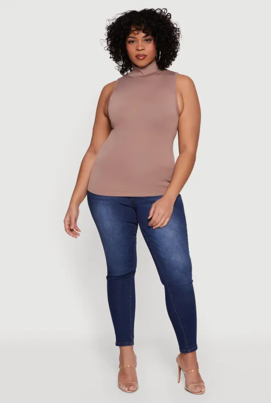 Plus Size Sleeveless Seamless Mock Neck Top sold by Rainbow