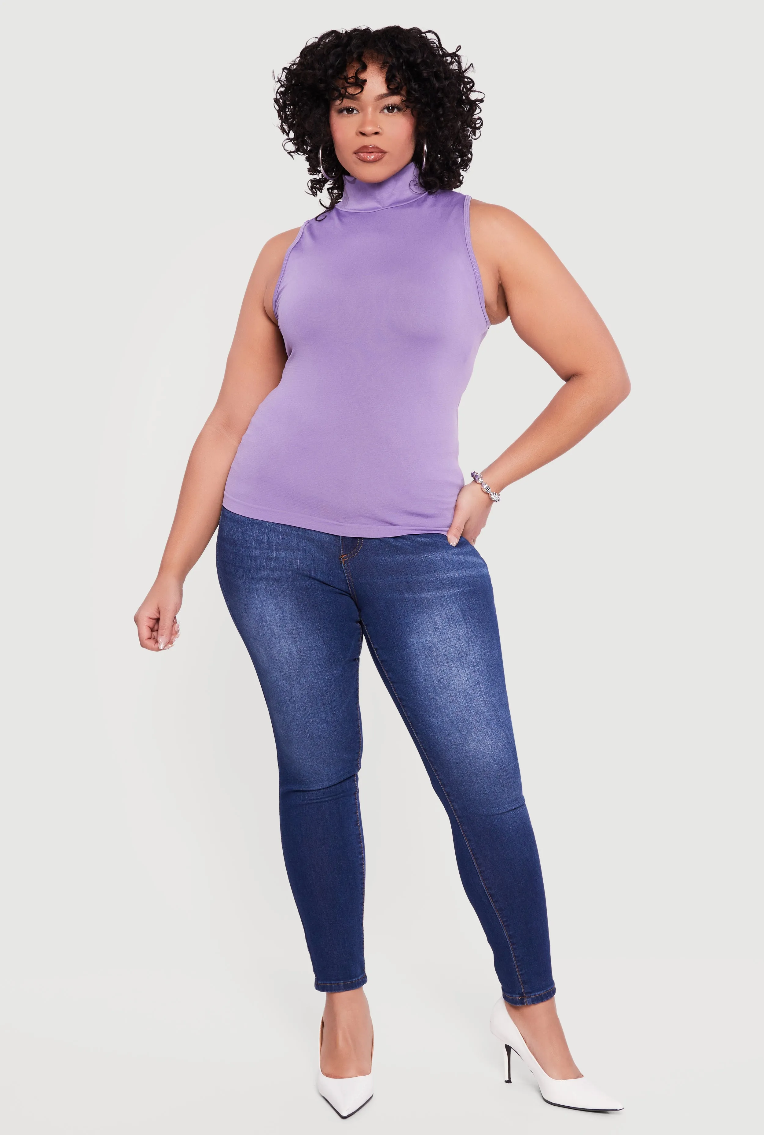 Plus Size Sleeveless Seamless Mock Neck Top sold by Rainbow