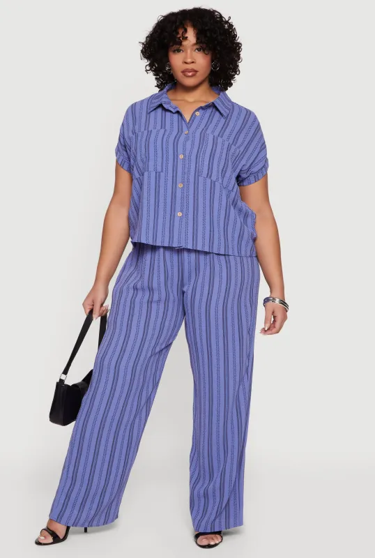 Plus Size Striped Crepe Knit Wide Leg Pull On Pants sold by Rainbow
