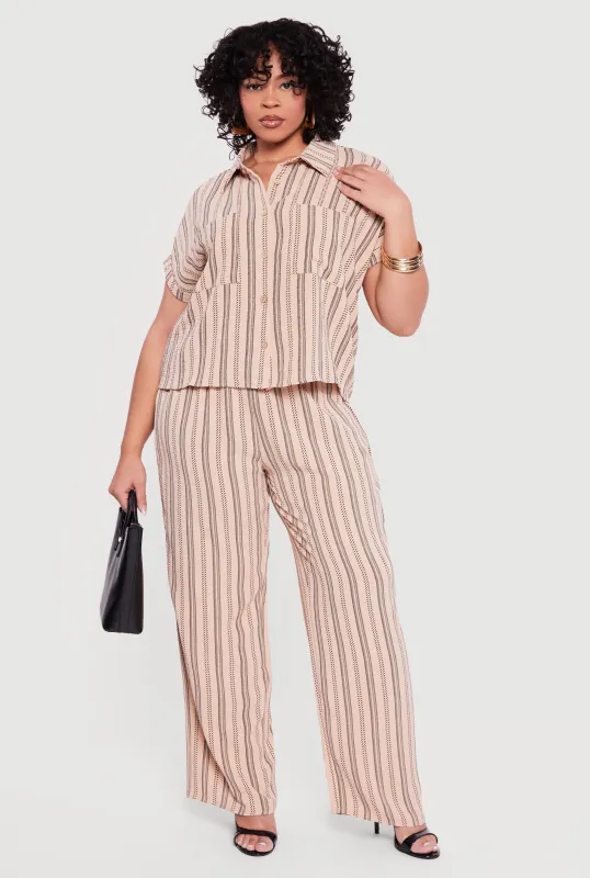 Plus Size Striped Crepe Knit Wide Leg Pull On Pants sold by Rainbow