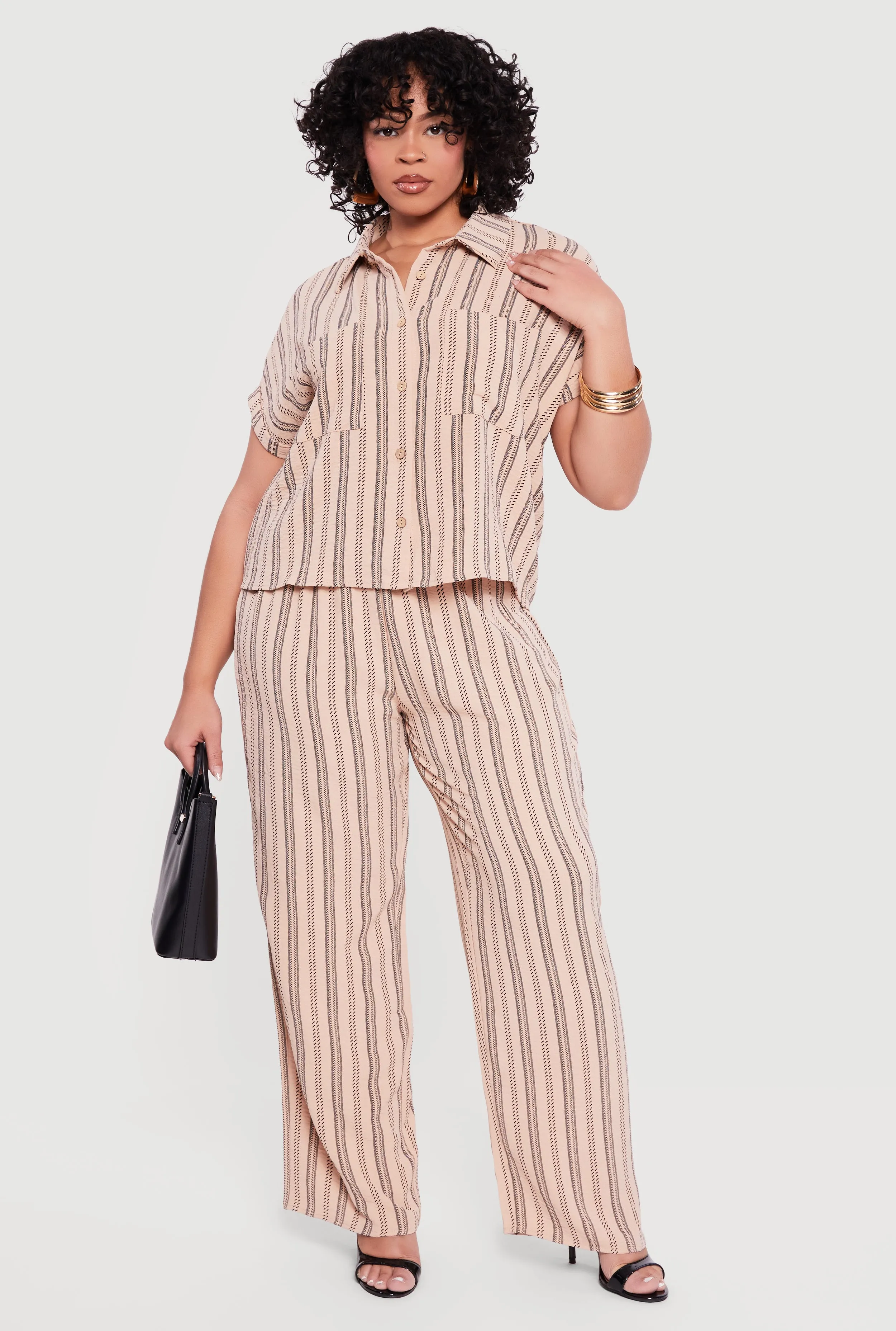Plus Size Striped Crepe Knit Wide Leg Pull On Pants sold by Rainbow