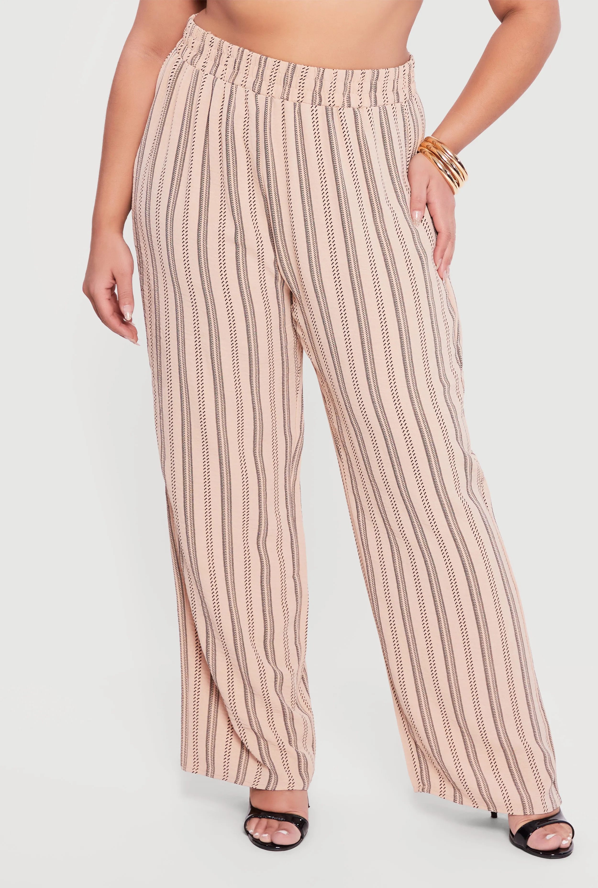 Plus Size Striped Crepe Knit Wide Leg Pull On Pants sold by Rainbow product image thumbnail 2