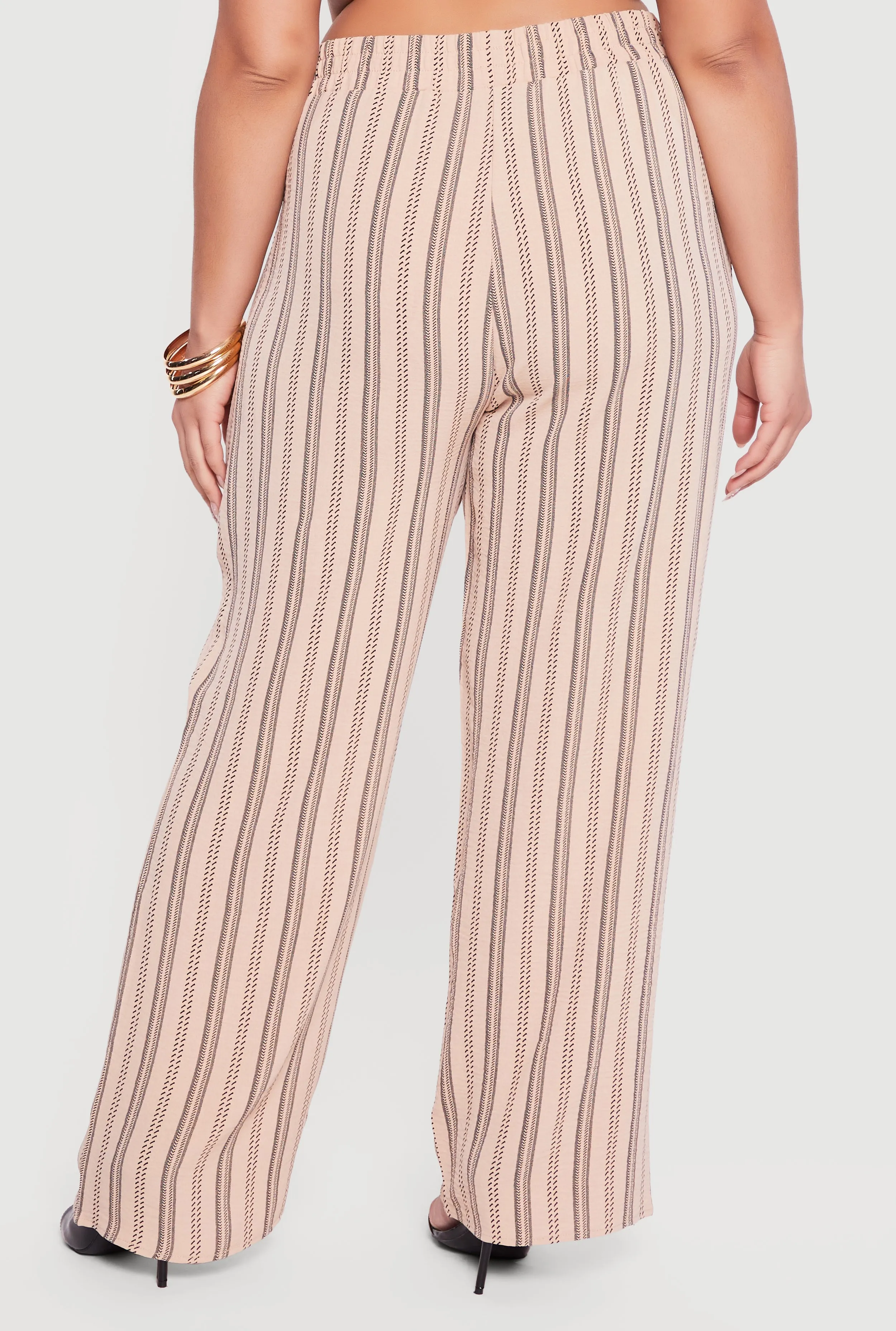 Plus Size Striped Crepe Knit Wide Leg Pull On Pants sold by Rainbow product image thumbnail 3
