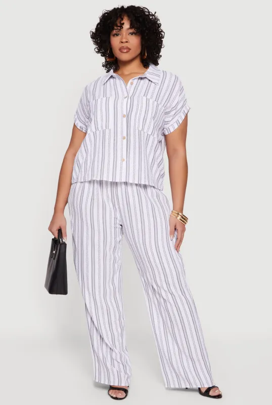 Plus Size Striped Crepe Knit Wide Leg Pull On Pants sold by Rainbow