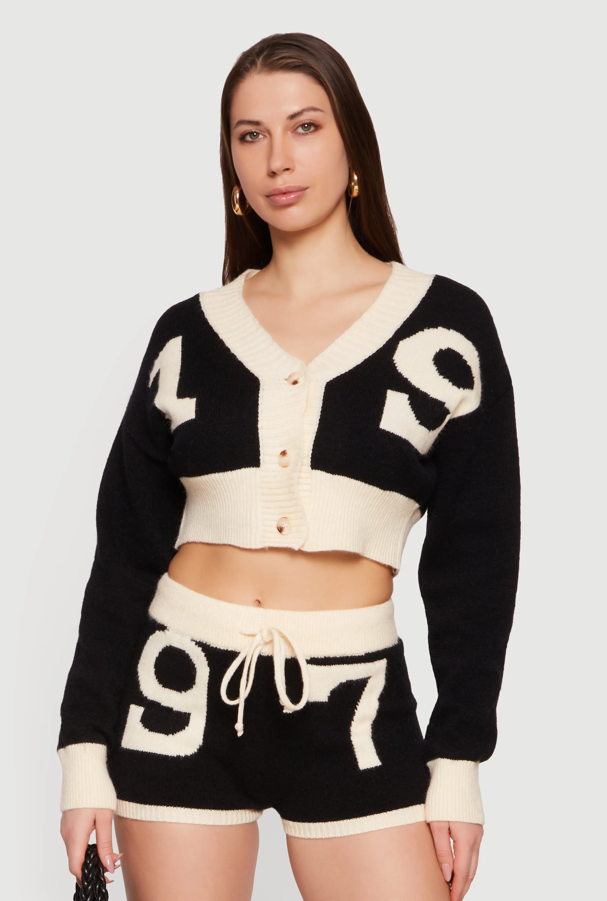 Cropped 19 Graphic Button Front Cardigan sold by Rainbow product image thumbnail 2