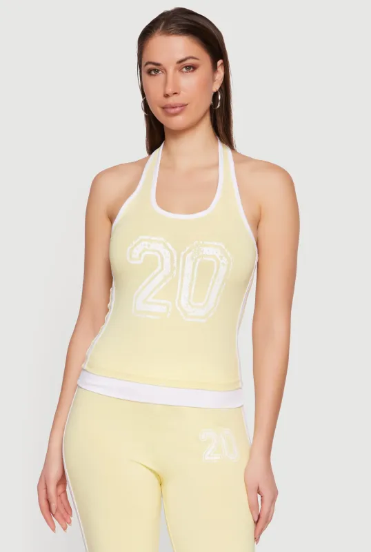 Contrast Trim Graphic Print Halter Top sold by Rainbow