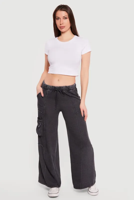 Acid Wash Wide Leg Cargo Sweatpants made by Rainbow