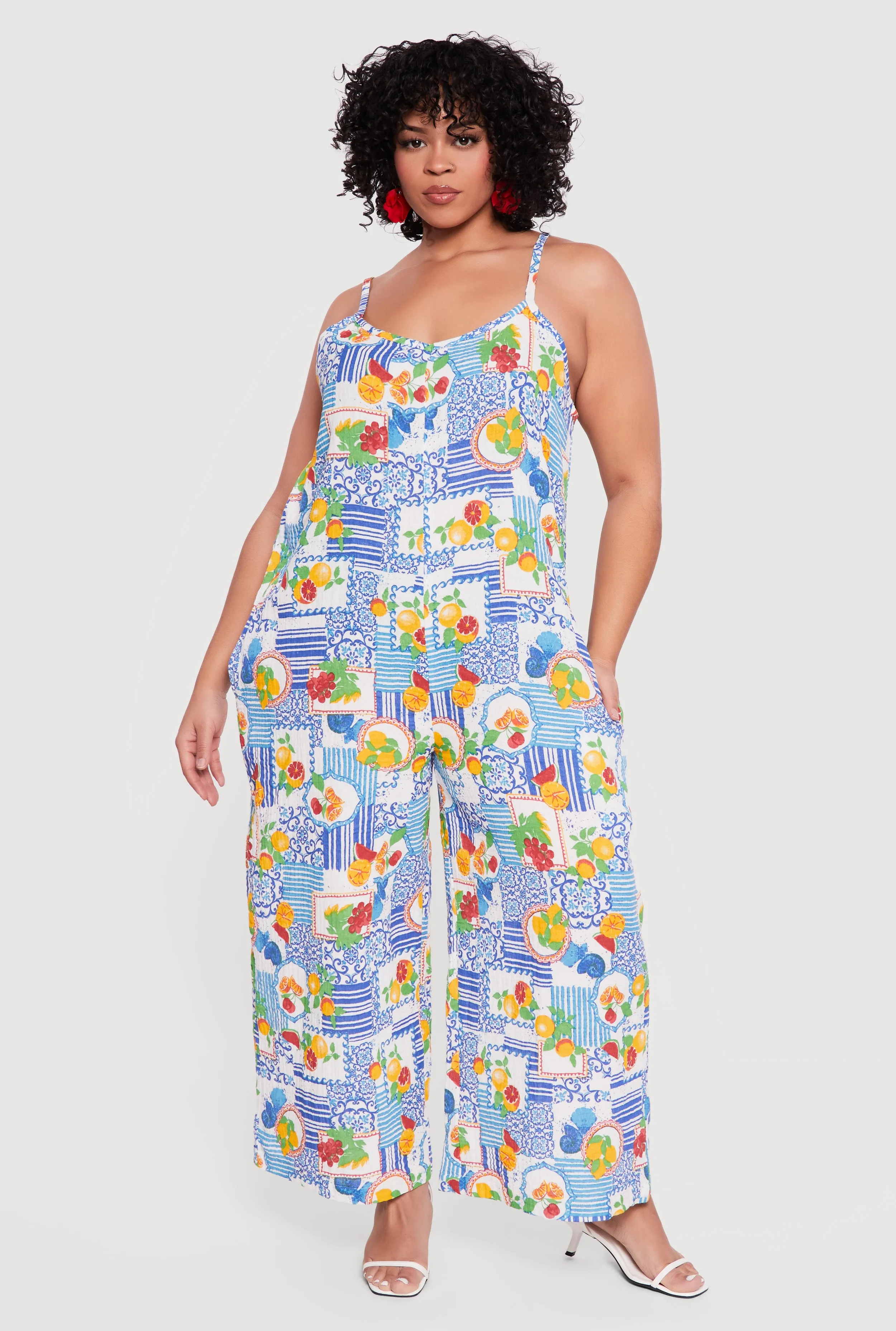 Plus Size Gauze Knit Patterned Scoop Neck Jumpsuit sold by Rainbow