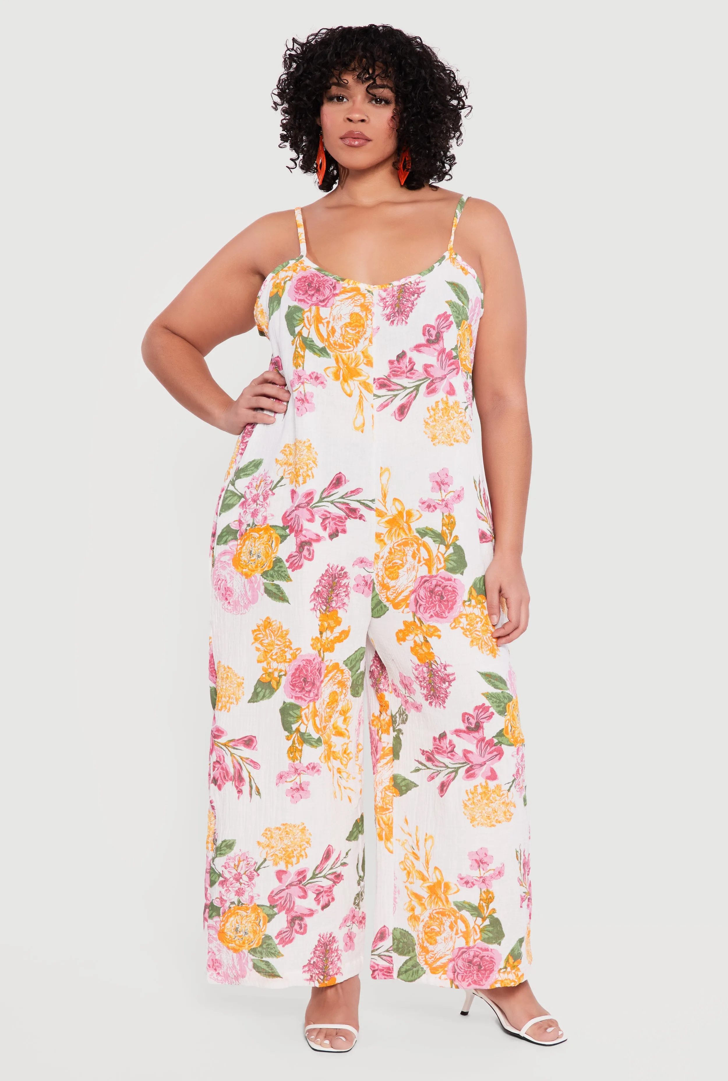 Plus Size Gauze Knit Floral Scoop Neck Jumpsuit sold by Rainbow