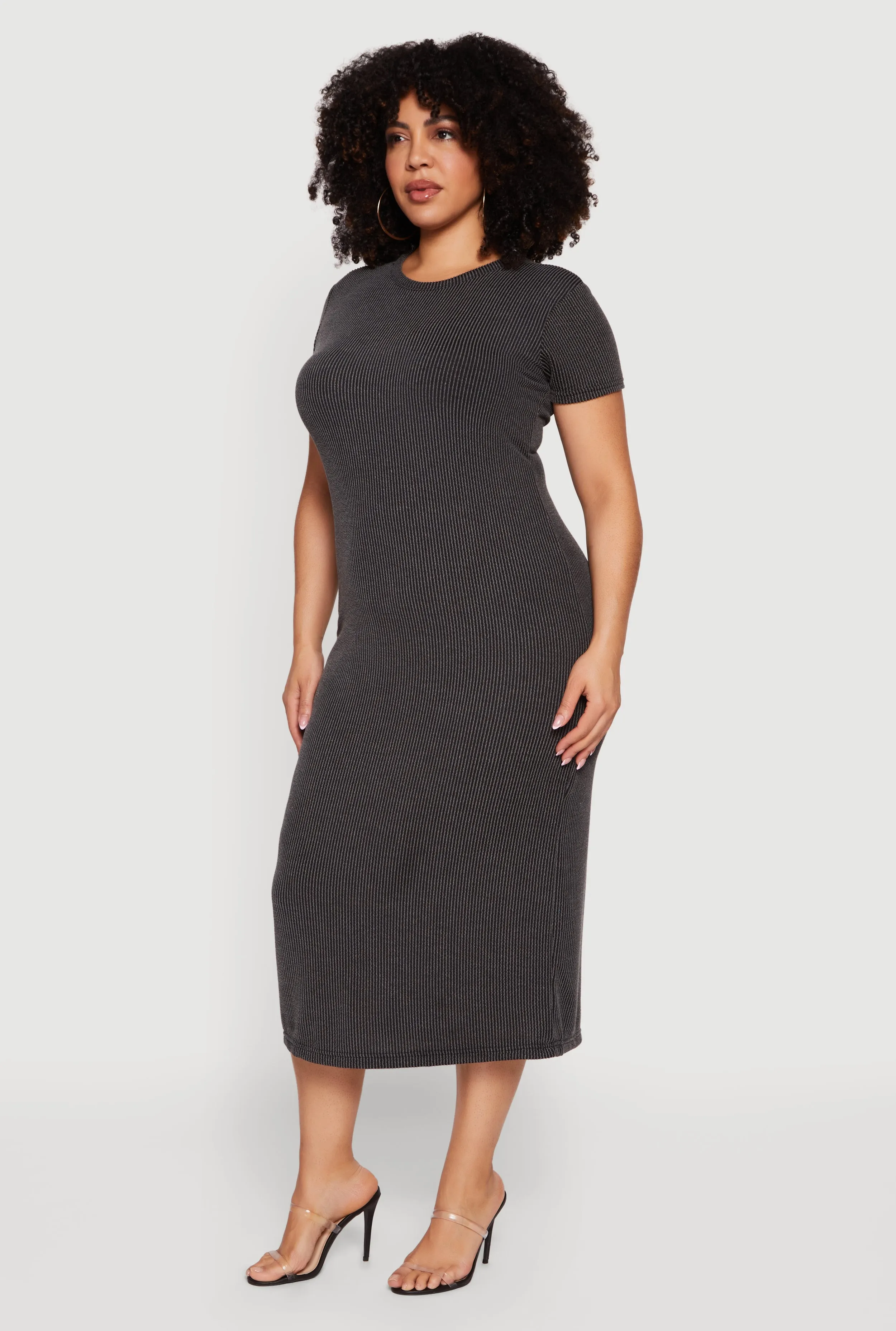 Plus Size Ribbed Knit Crew Neck Midi Dress sold by Rainbow product image thumbnail 2