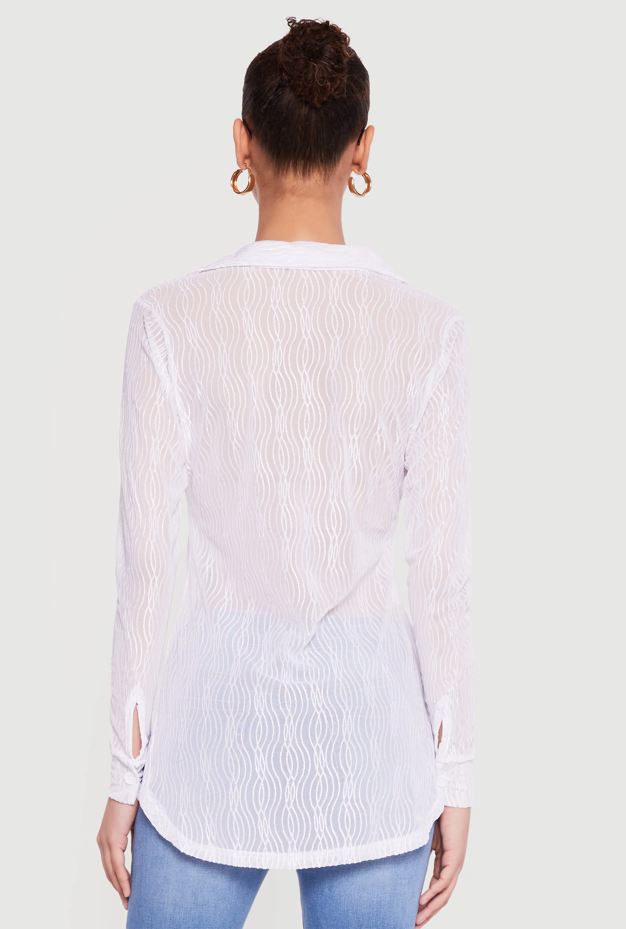 Swirl Mesh Button Front Tunic Shirt sold by Rainbow product image thumbnail 5