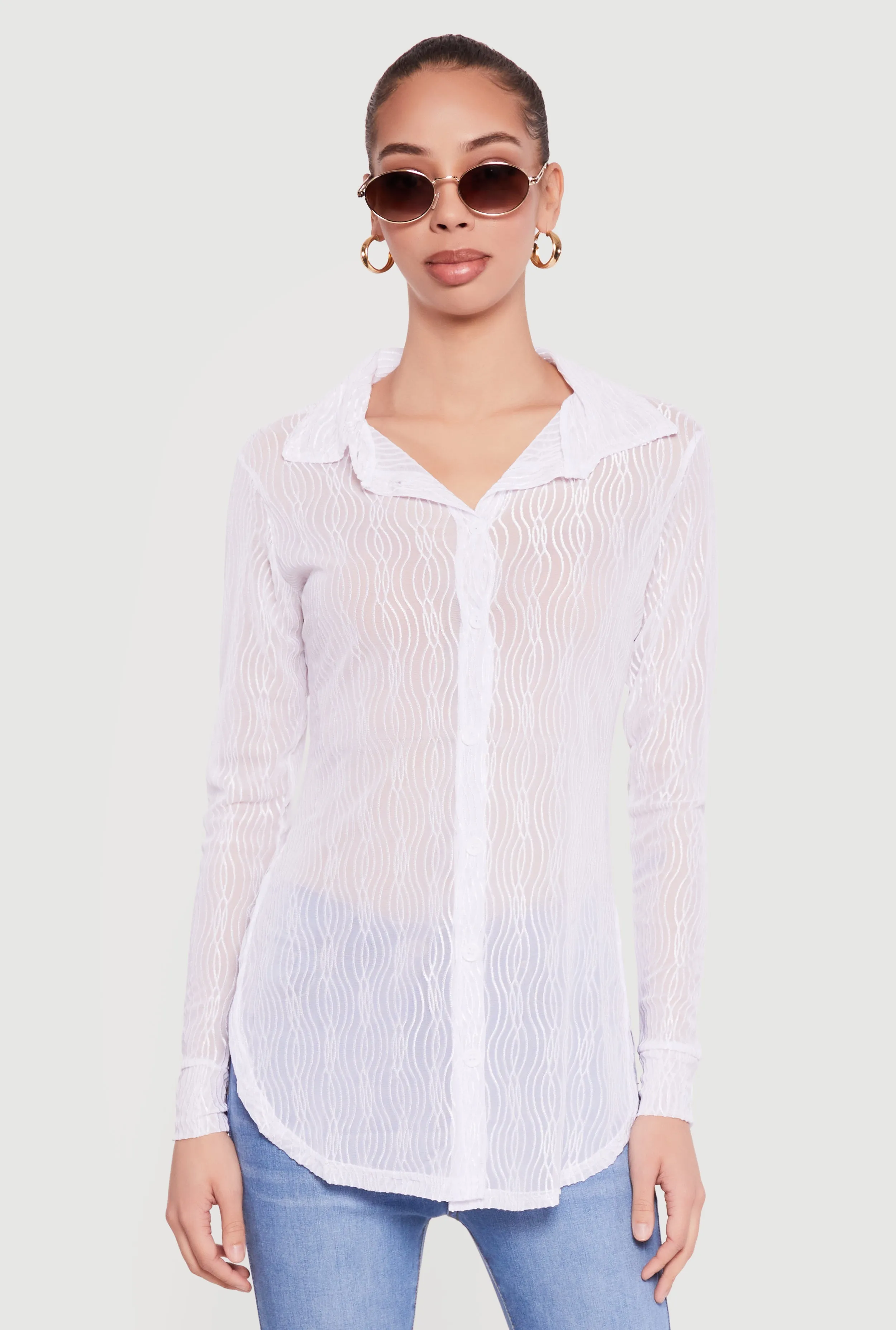 Swirl Mesh Button Front Tunic Shirt sold by Rainbow product image thumbnail 2