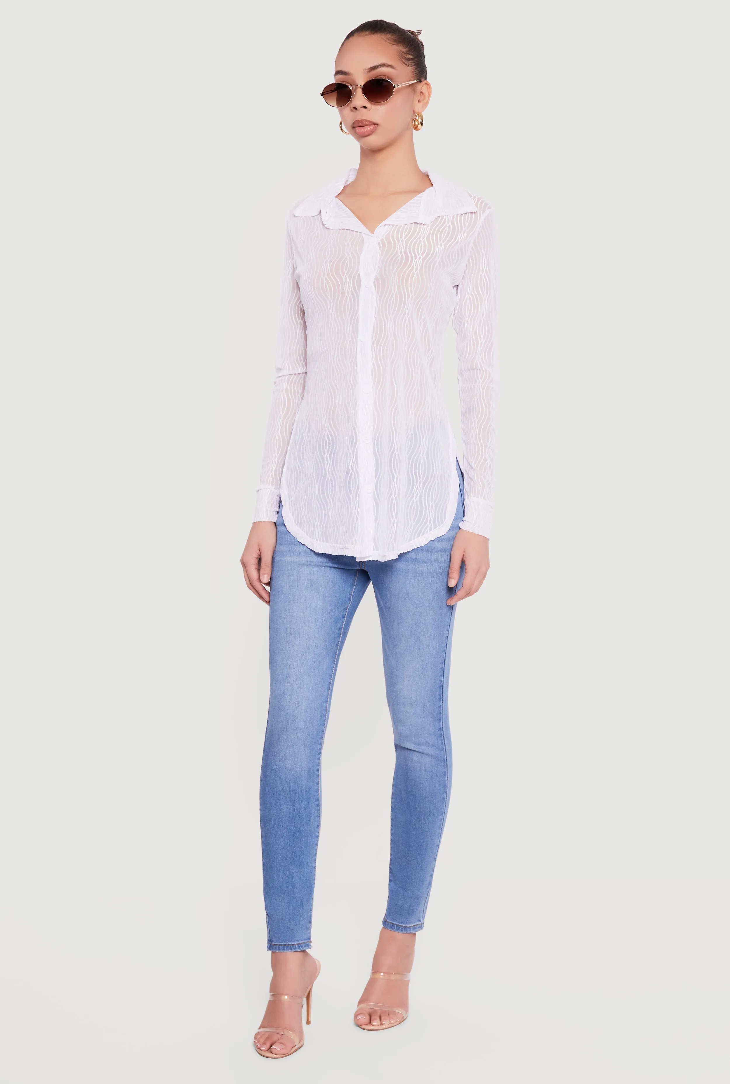 Swirl Mesh Button Front Tunic Shirt sold by Rainbow product image thumbnail 3