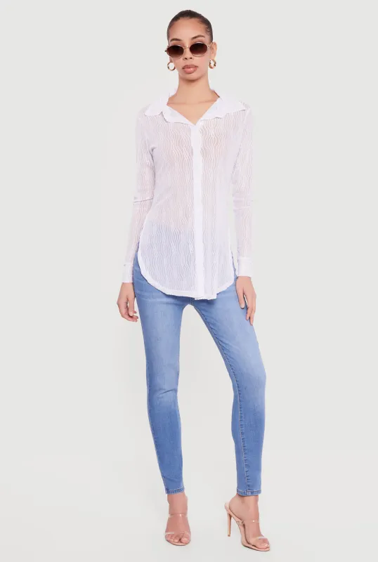 Swirl Mesh Button Front Tunic Shirt sold by Rainbow