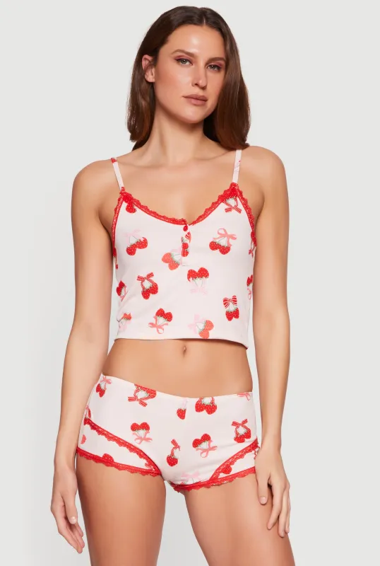 Strawberry Cherry Print Pajama Cami and Boyshort Panty made by Rainbow
