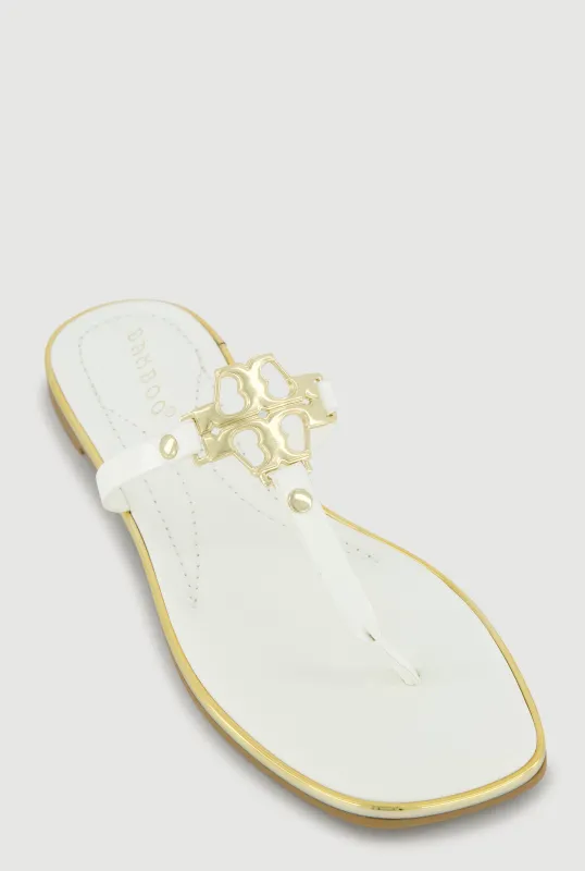 Metallic Pendant Faux Leather Thong Sandals sold by Rainbow