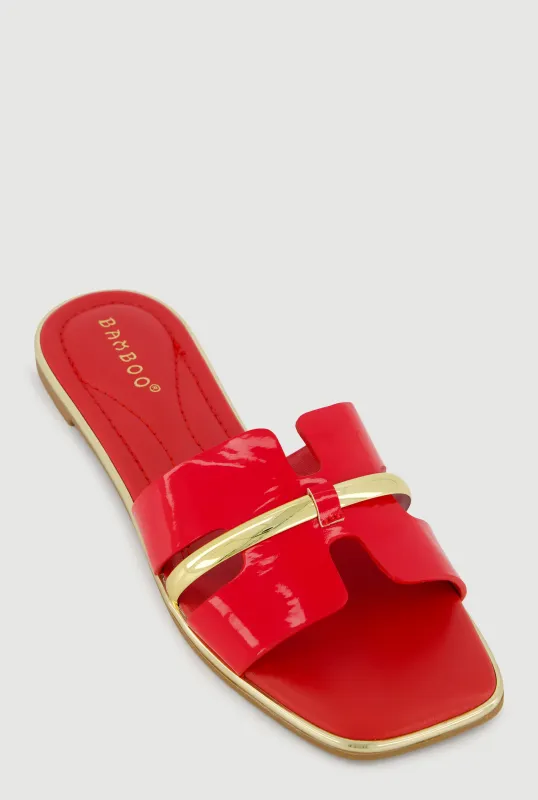 Metallic Trim H Band Slide Sandals sold by Rainbow