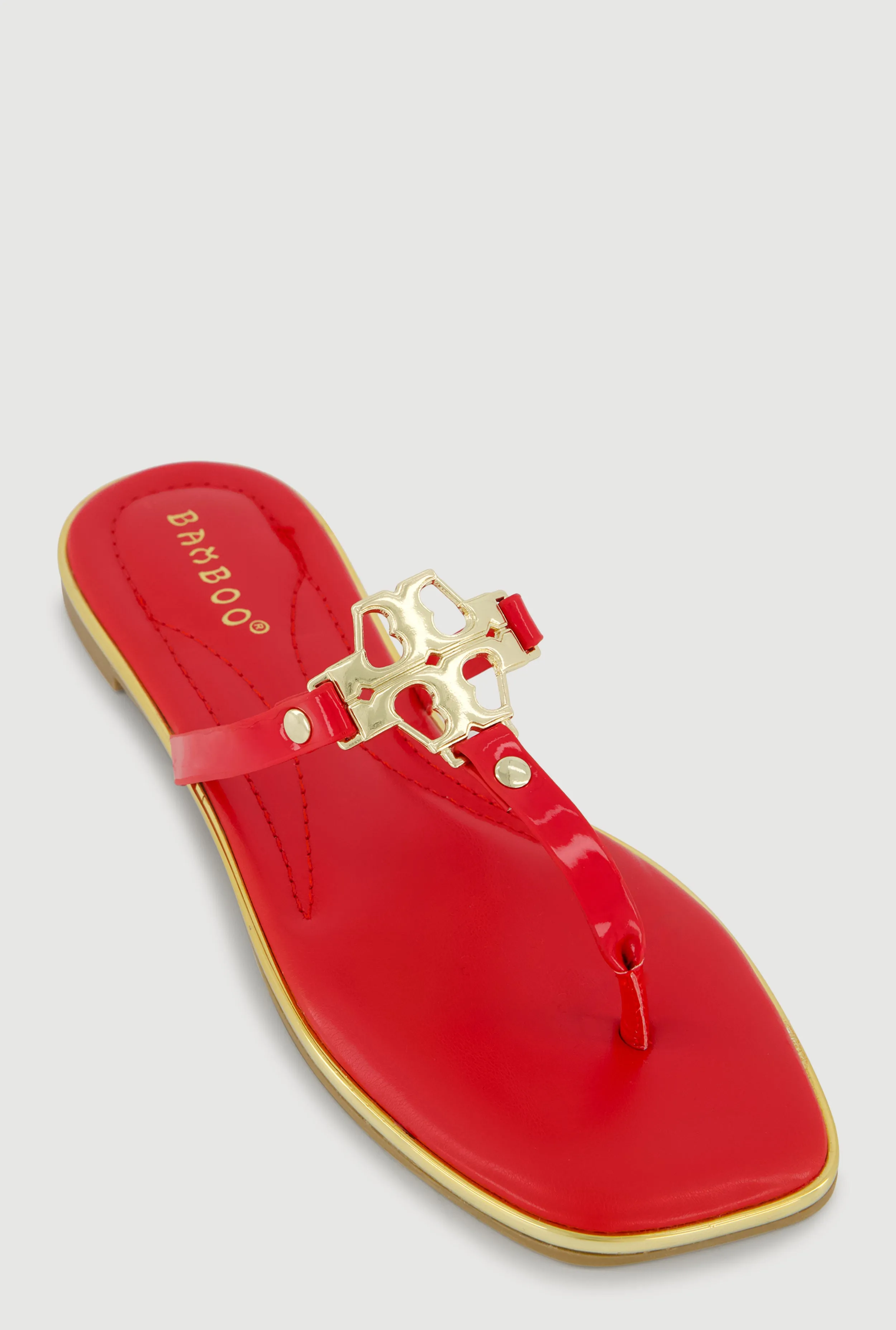 Metallic Pendant Faux Leather Thong Sandals sold by Rainbow