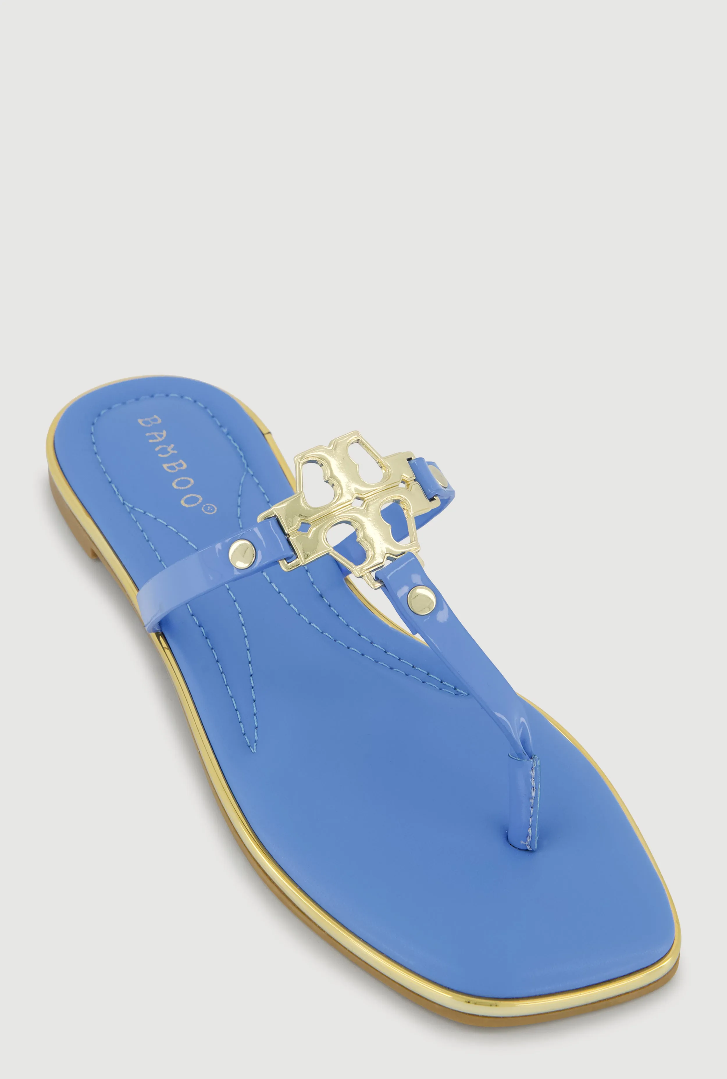 Metallic Pendant Faux Leather Thong Sandals sold by Rainbow