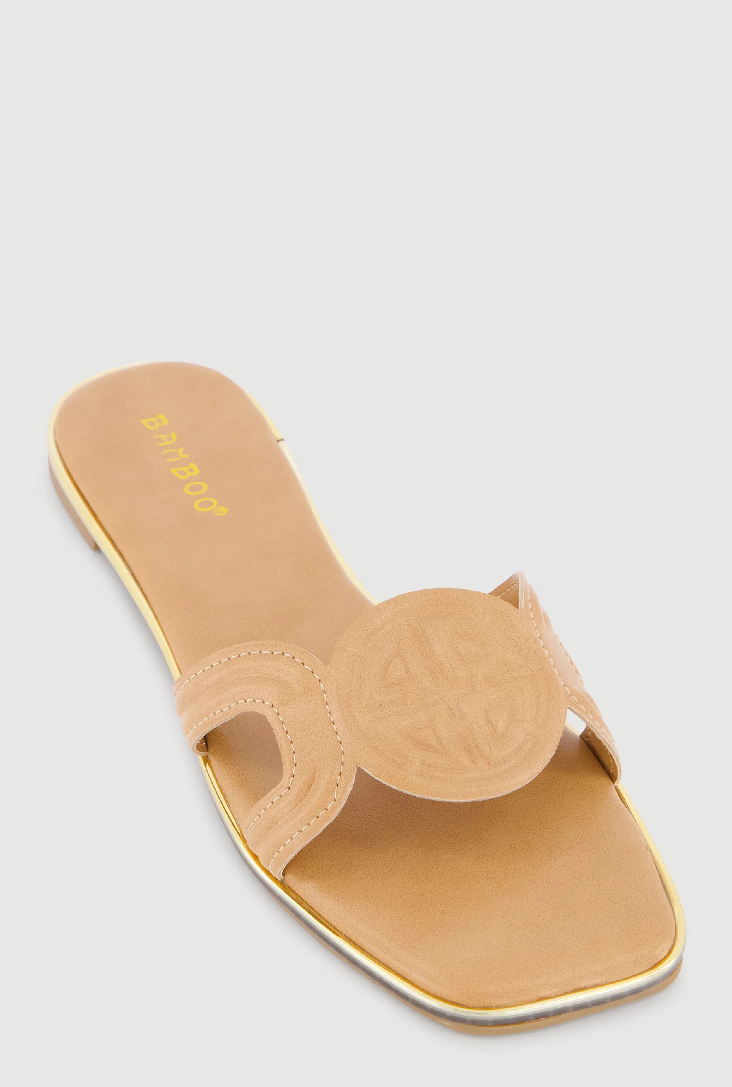 Geometric Band Metallic Trim Open Toe Sandals sold by Rainbow