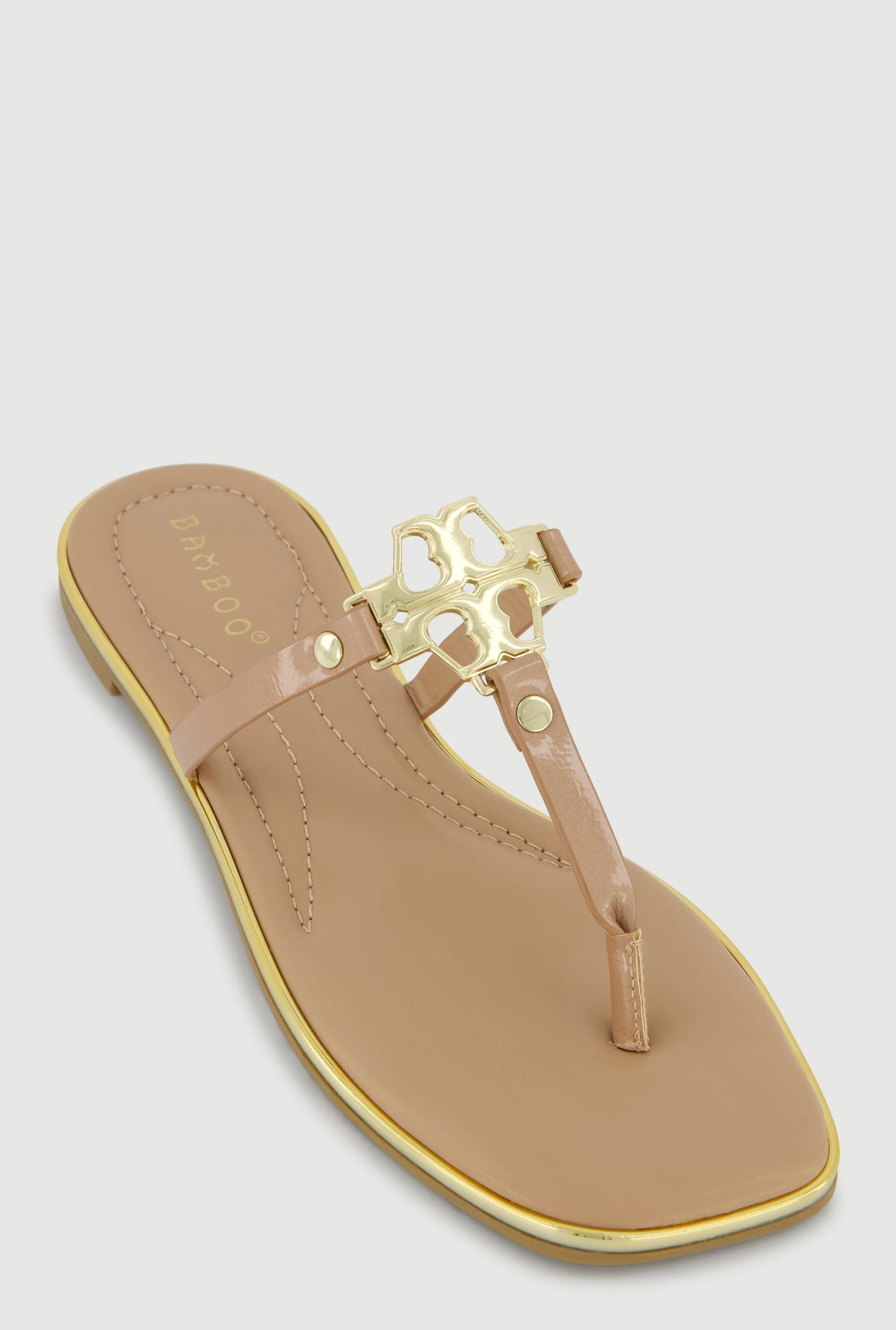Metallic Pendant Faux Leather Thong Sandals sold by Rainbow
