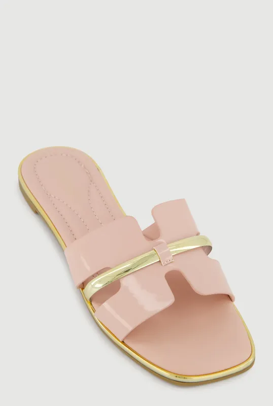 Metallic Trim H Band Slide Sandals sold by Rainbow
