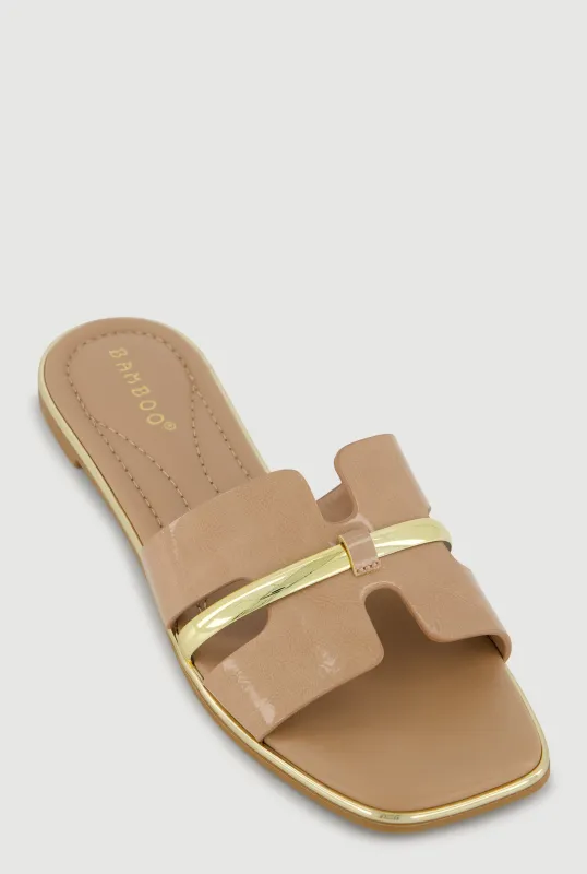 Metallic Trim H Band Slide Sandals sold by Rainbow