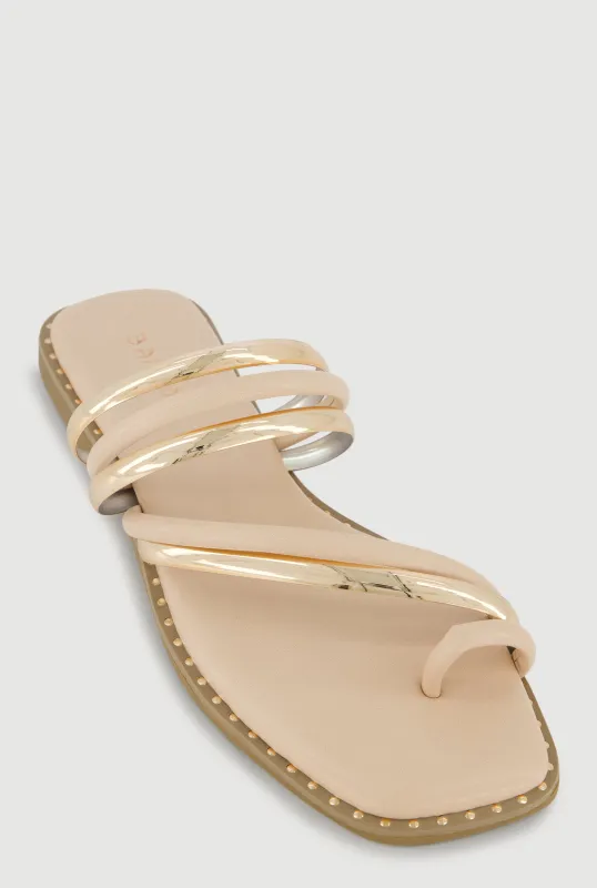 Metallic Asymmetrical Strappy Toe Loop Sandals sold by Rainbow