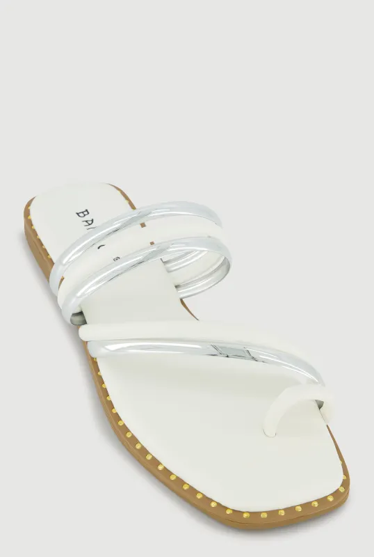 Metallic Asymmetrical Strappy Toe Loop Sandals sold by Rainbow