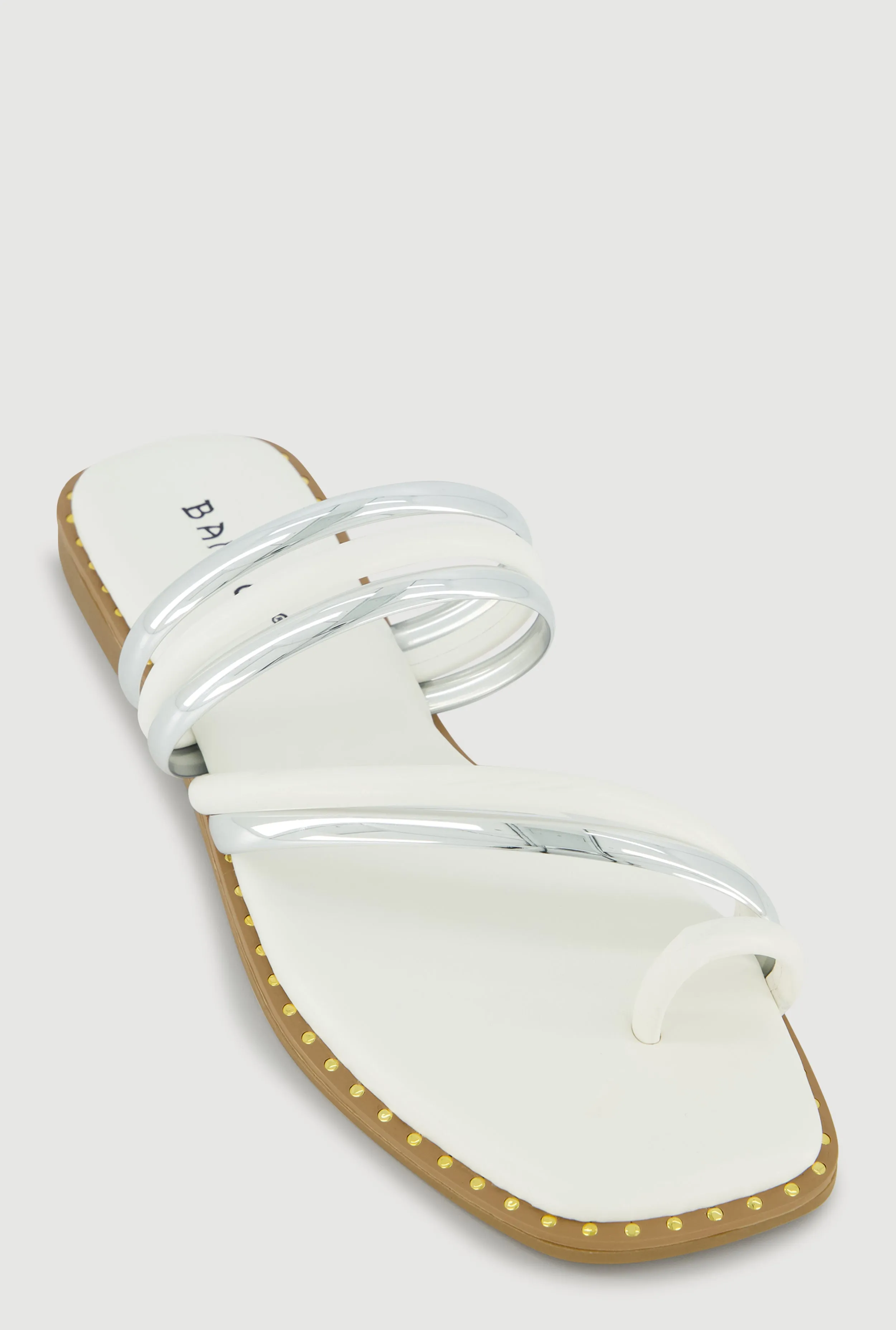 Metallic Asymmetrical Strappy Toe Loop Sandals sold by Rainbow